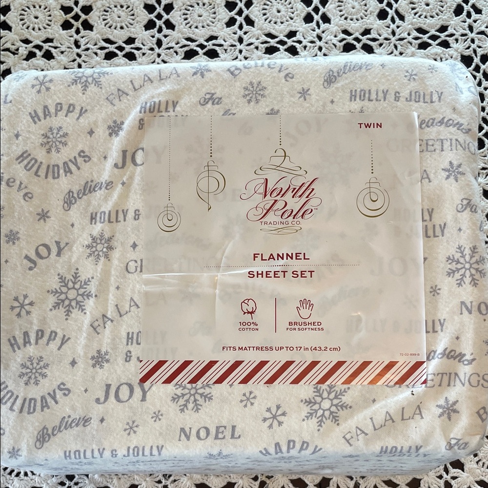 North Pole Trading Co. Flannel Sheet Set - White and Gray